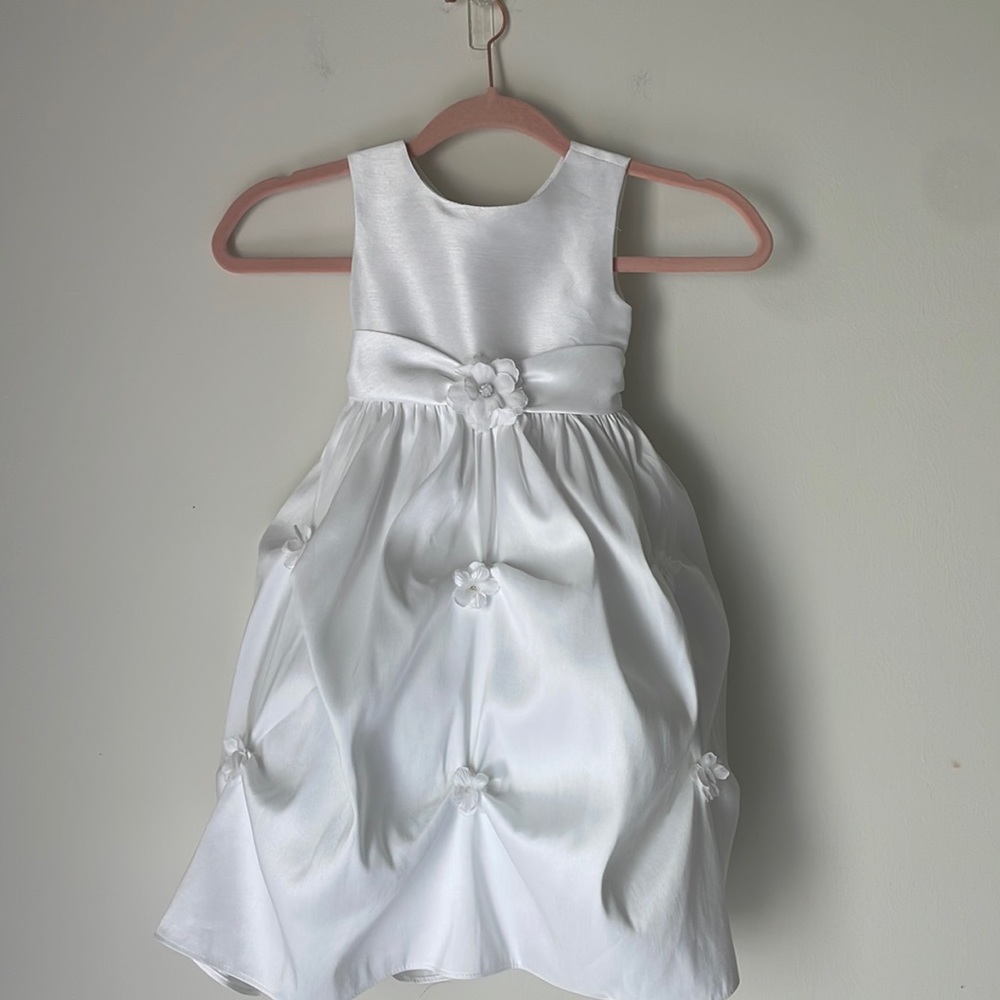 Cinderella White Satin Flower Accent Formal Dress